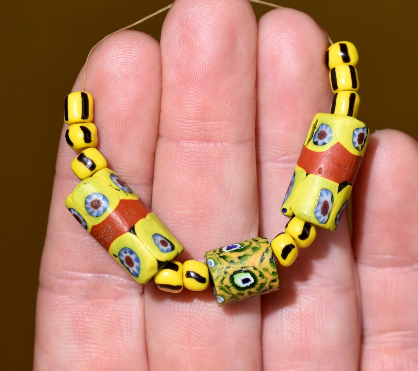 Antique Venetian Millefiori Glass Beads Brick Red Center Stripes, African Trade