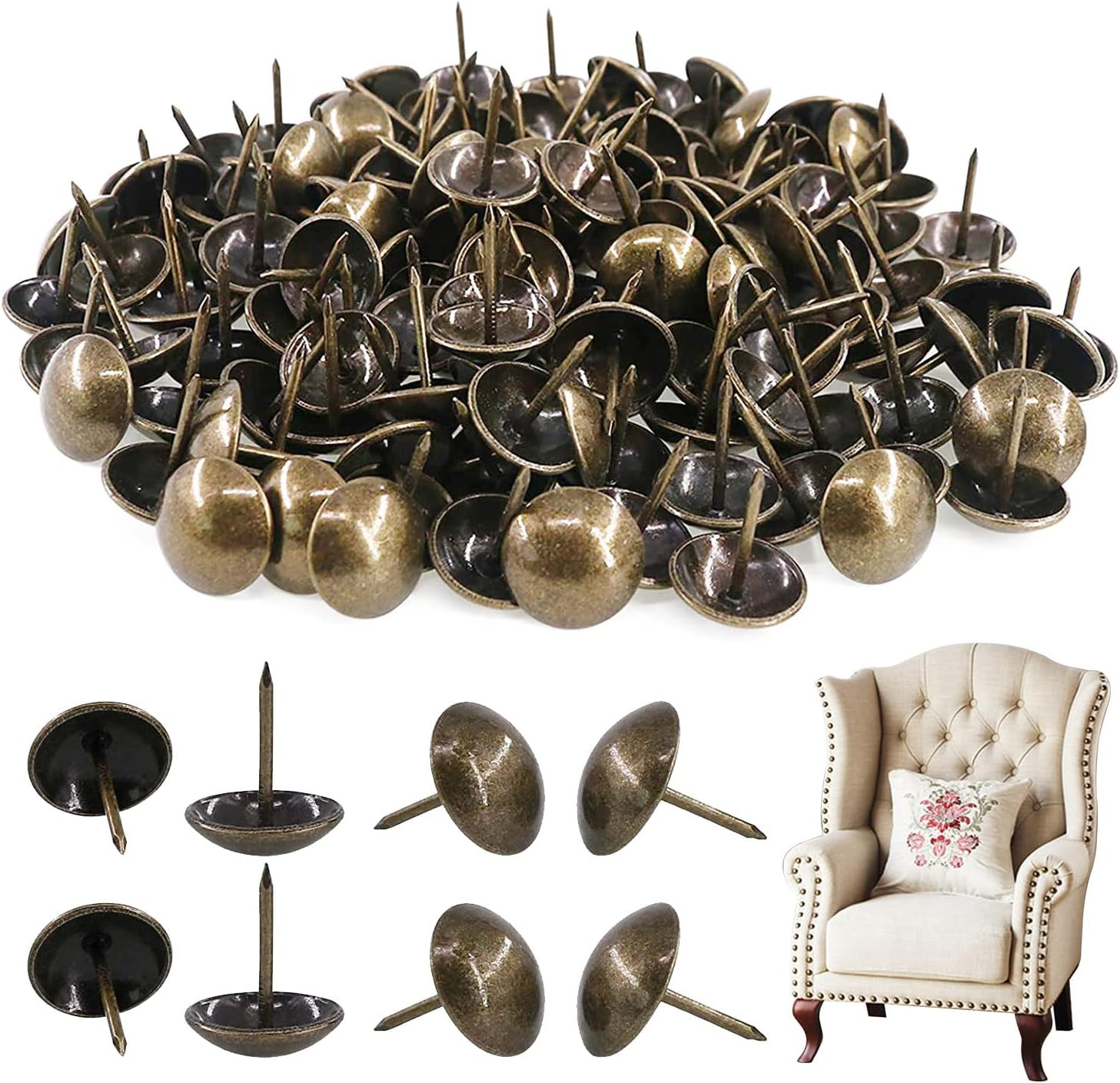200-Pcs 3/4'' (19?21Mm) Antique Upholstery Decorative Tacks Furniture Sofa Thumb