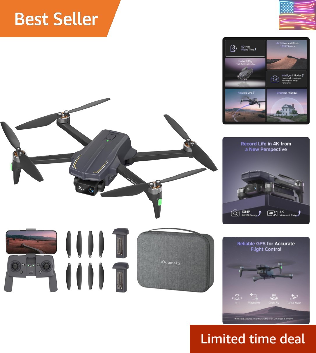 Drones with Camera for Adults 4k UHD, GPS Drone for Adults Beginners with 50 ...