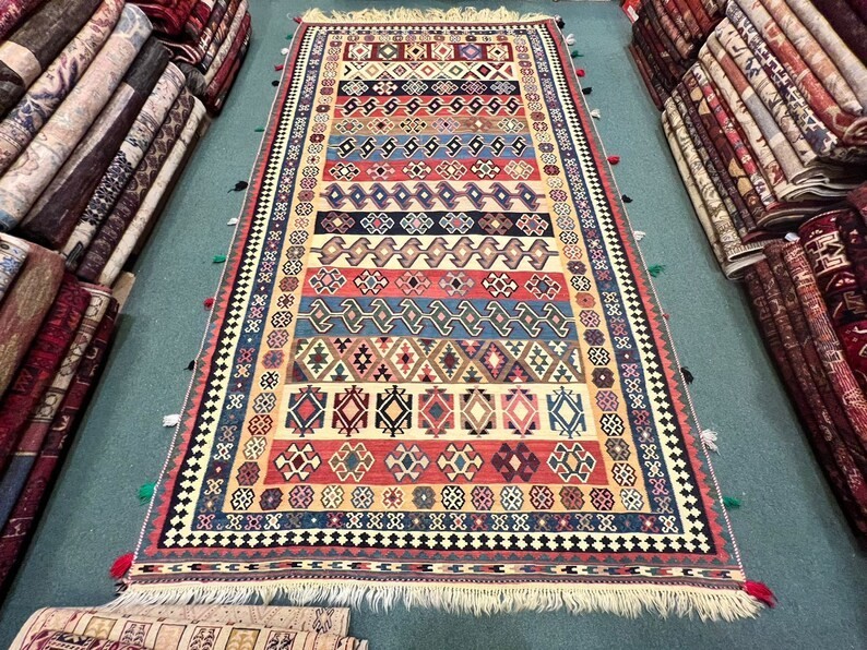 9'5X5 COLLECTORS ITEM Beautiful Antique Shirvan Caucasian  Daghistan Group Kilim