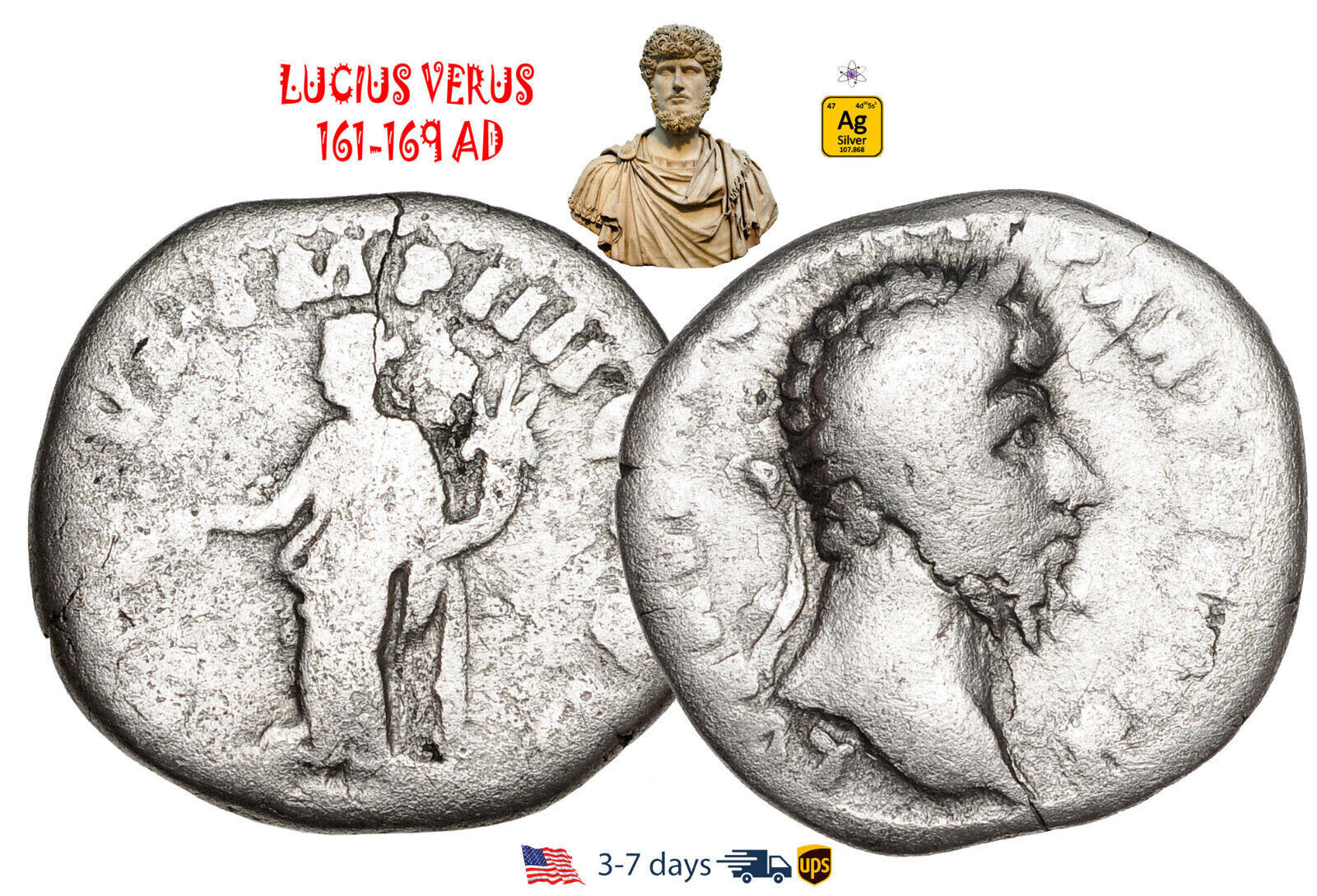 Ancient Roman Empire Coin Silver Denarius LUCIUS VERUS 161-169 Authentic #30355