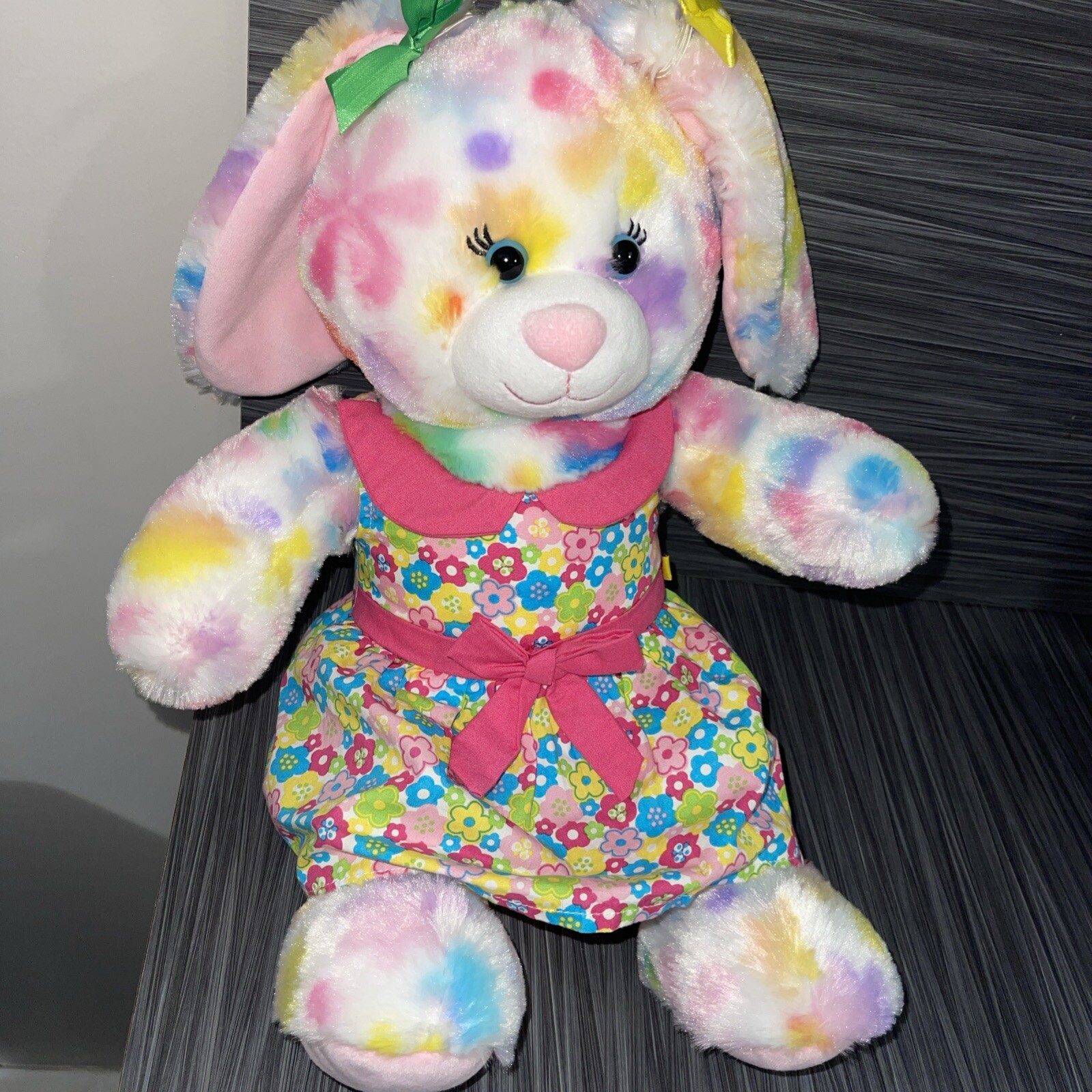 Build A Bear Flower Pastel Tie Dye 16 inch Pre-owned Fluffy Bunny Pink Underears