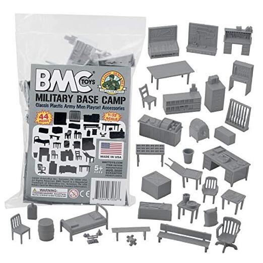 BMC Classic Marx Military Base Camp - 44pc Plastic Army Men Playset Gray
