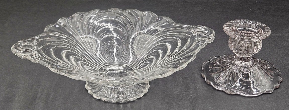 Cambridge Glass Caprice Footed Bowl and Single Candlestick Clear