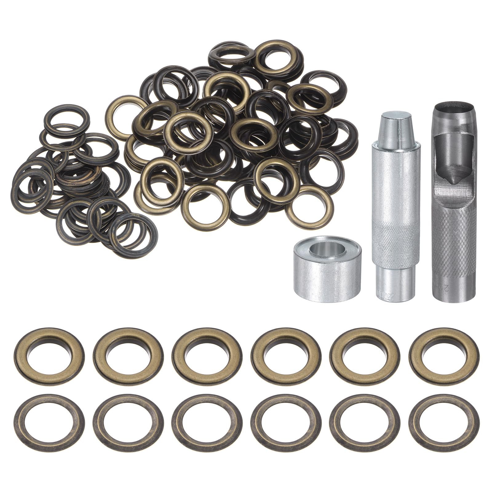 HARFINGTON 100pcs 20mm Copper Grommet Eyelet Kit w/ Hole Punch Tool