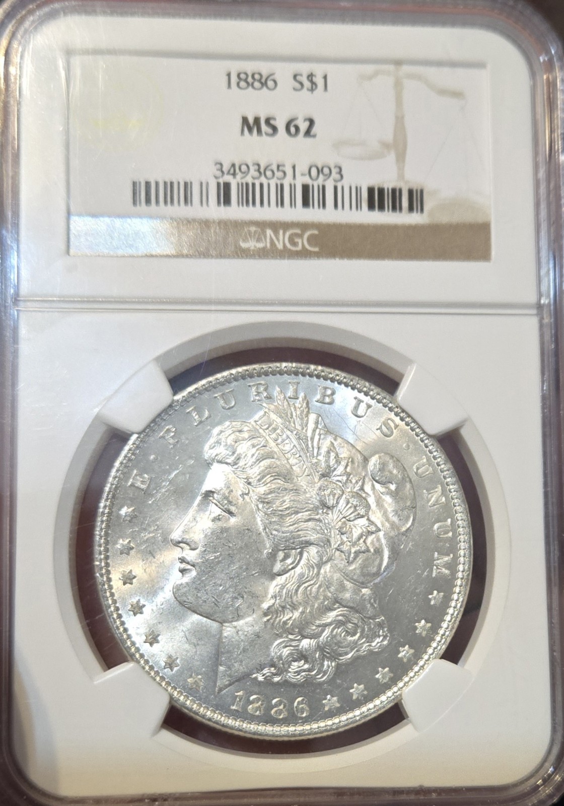 1886 Morgan Silver Dollar -$1 - NGC- MS62 Philadelphia BU