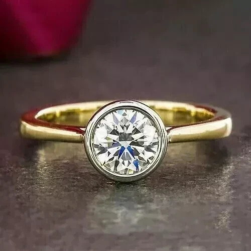 2Ct Round Cut Lab Created Diamond 14K Gold Finish Bezel Set Engagement Gift Ring