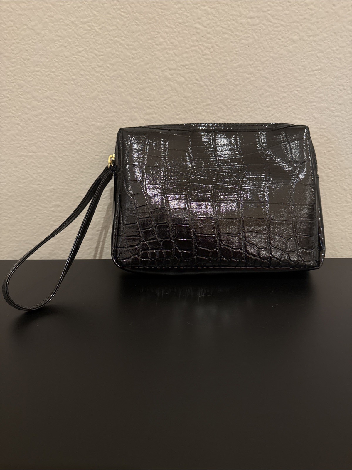 Estee Lauder Faux Leather Animal Skin Black Cosmetic Bag Makeup Case