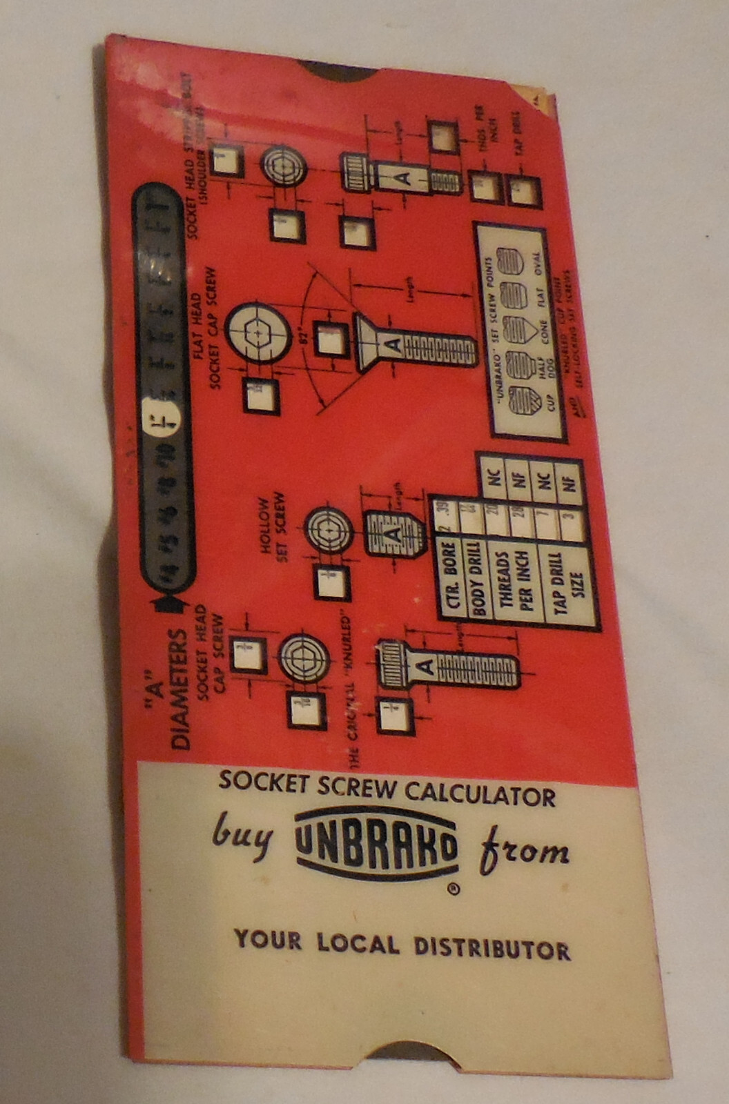 1 calculator,Unbrako Socket Screw Calculator Slide Rule Printed in USA VTG