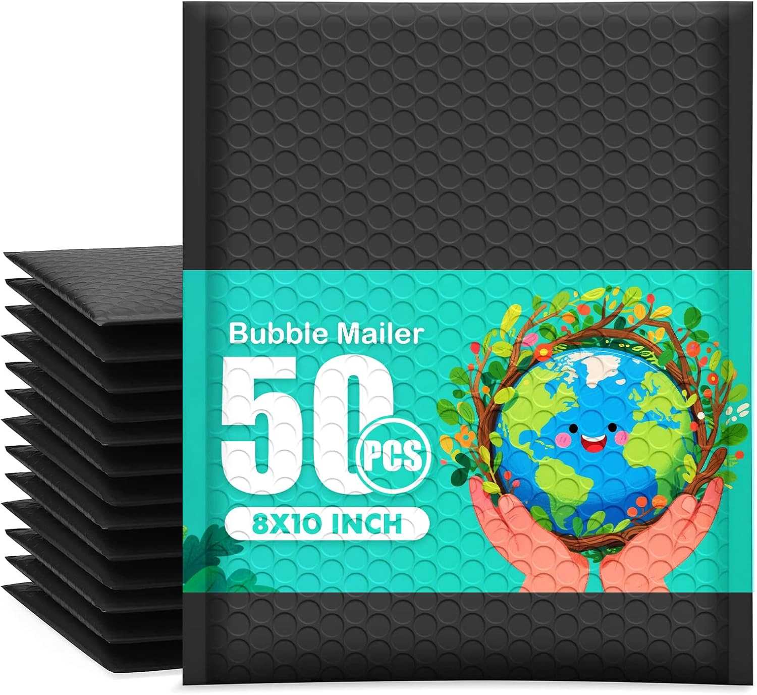 Black Bubble Mailers 8X10 Inch Padded Envelopes 50 Pack, Self -Seal Waterproof P
