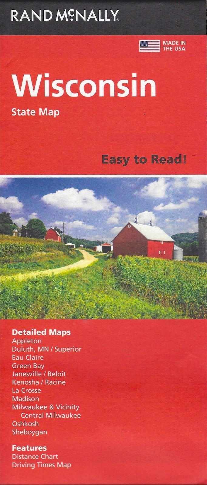 State Road Map of Wisconsin, Easy to Read, by Rand McNally - 2024 edition !!