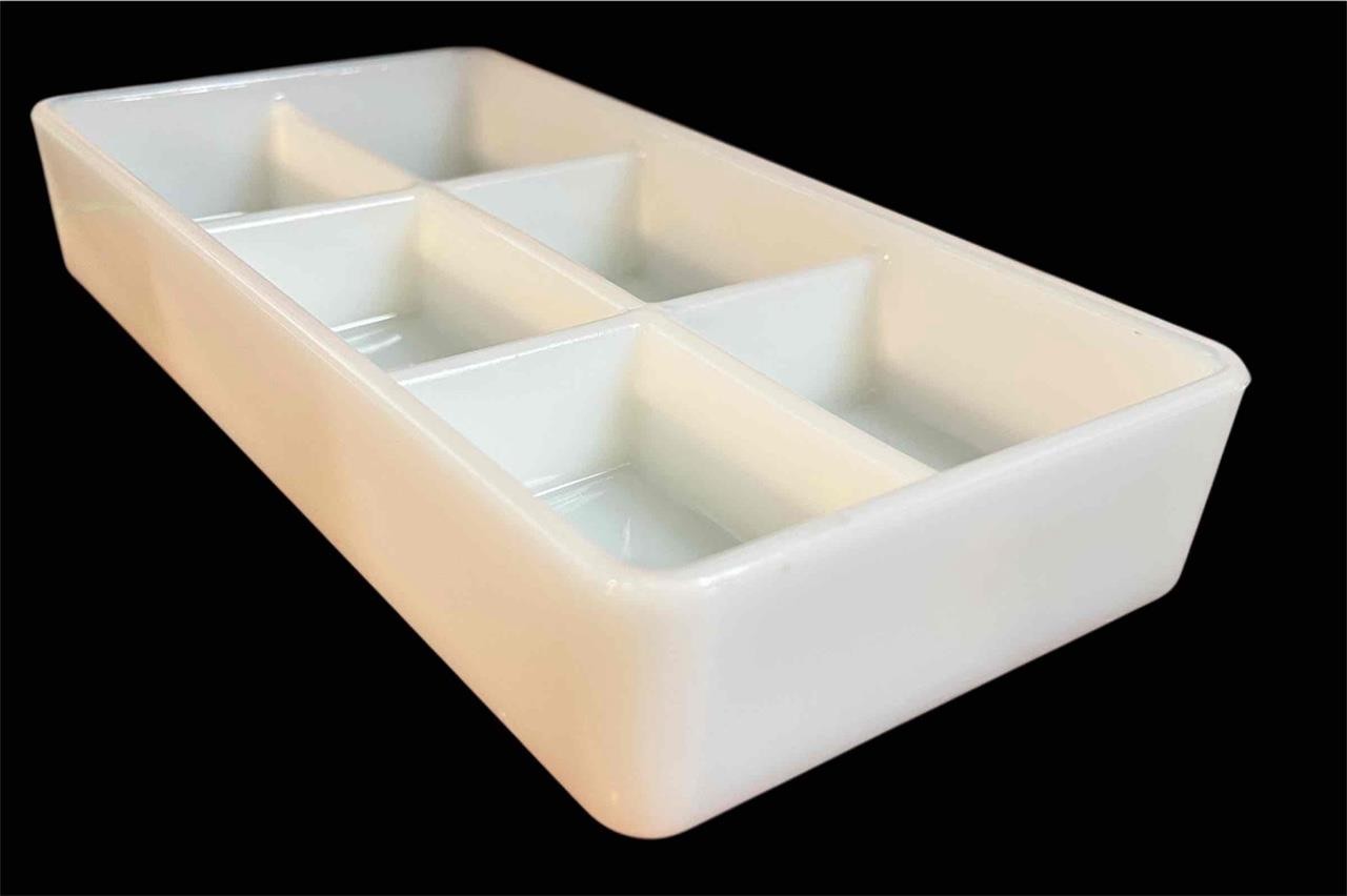 Vtg Milk Glass Dental Equipment Tray #20-A Deep 6 Cell Rectangle 1950's NOS