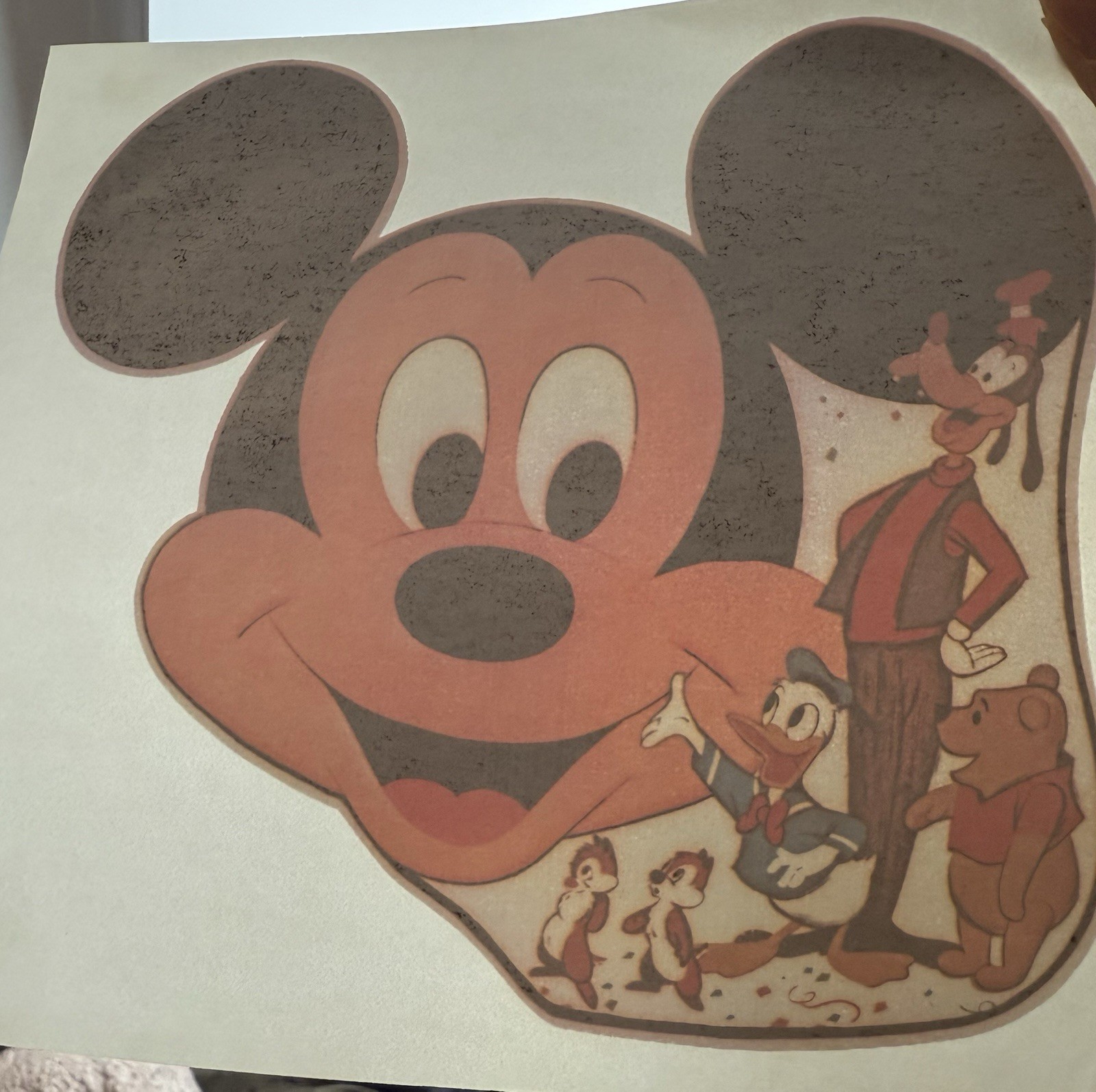 Vintage Disney Character  Group Winnie Poo Mickey Goofy Iron On Decal Transfer