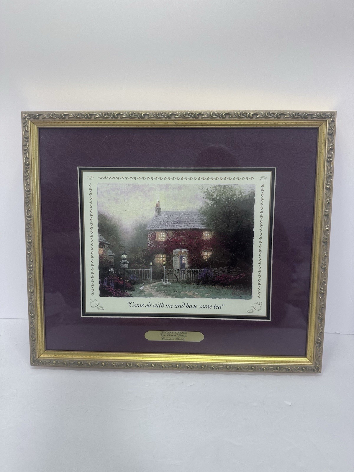 Thomas Kinkade Pye Corner Cottage Signed Framed Print 1991 COA 14.5x12.5 in.