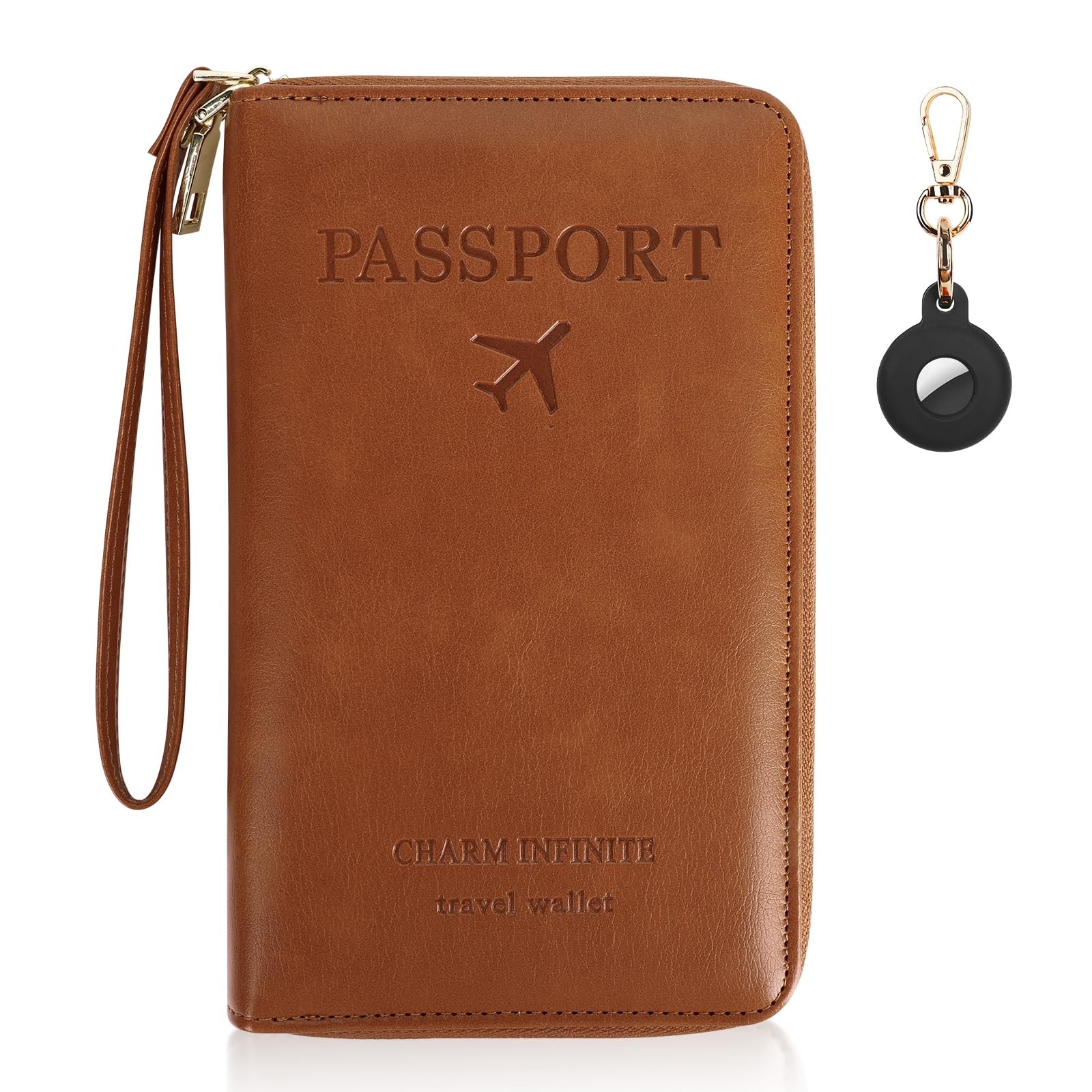 Passport Holder Wallet with Tracker Case, RFID Blocking PU Leather Passport C...