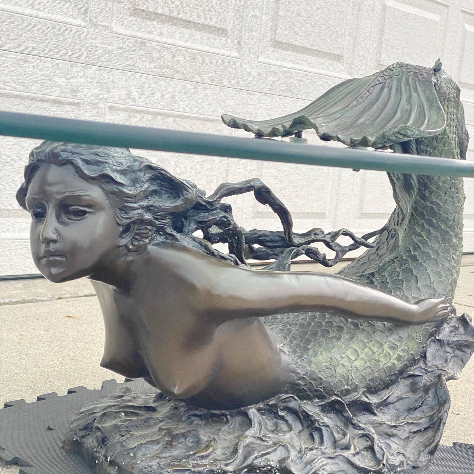 Bronze Mermaid Table Sculpture Siren Statues Nautical Mythical Decor Glass Table