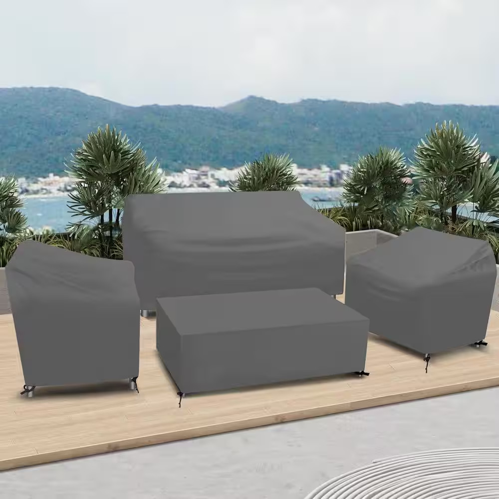 4 Pieces Patio Conversation Set Cover, 1 Sofa Cover/2 Armchair Covers/1 Table Co