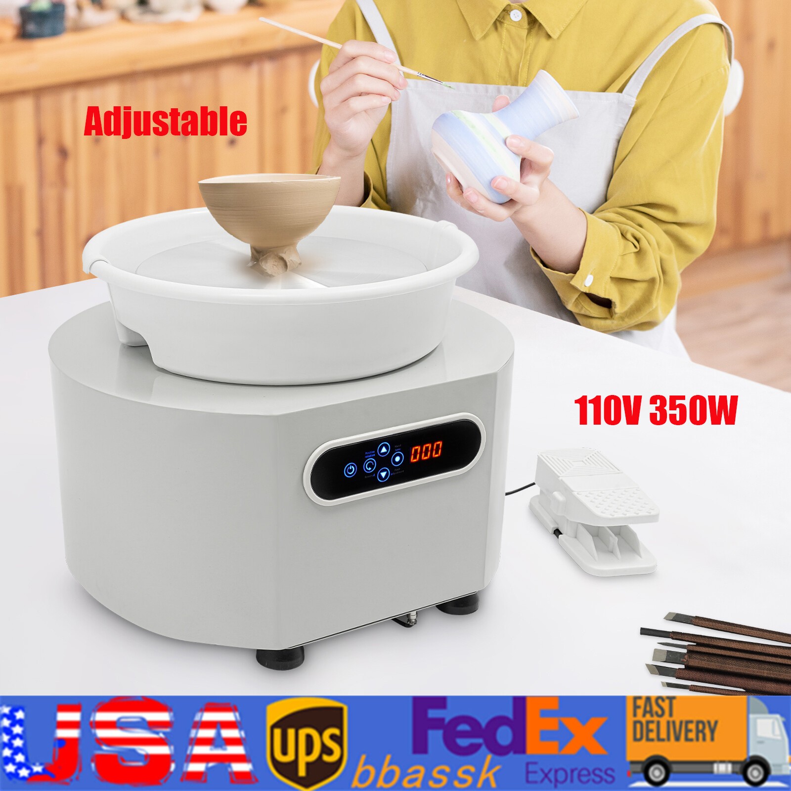 Pottery Wheel 11" Ceramic Wheel Machine Lift Legs Foot Pedal Tool Kit