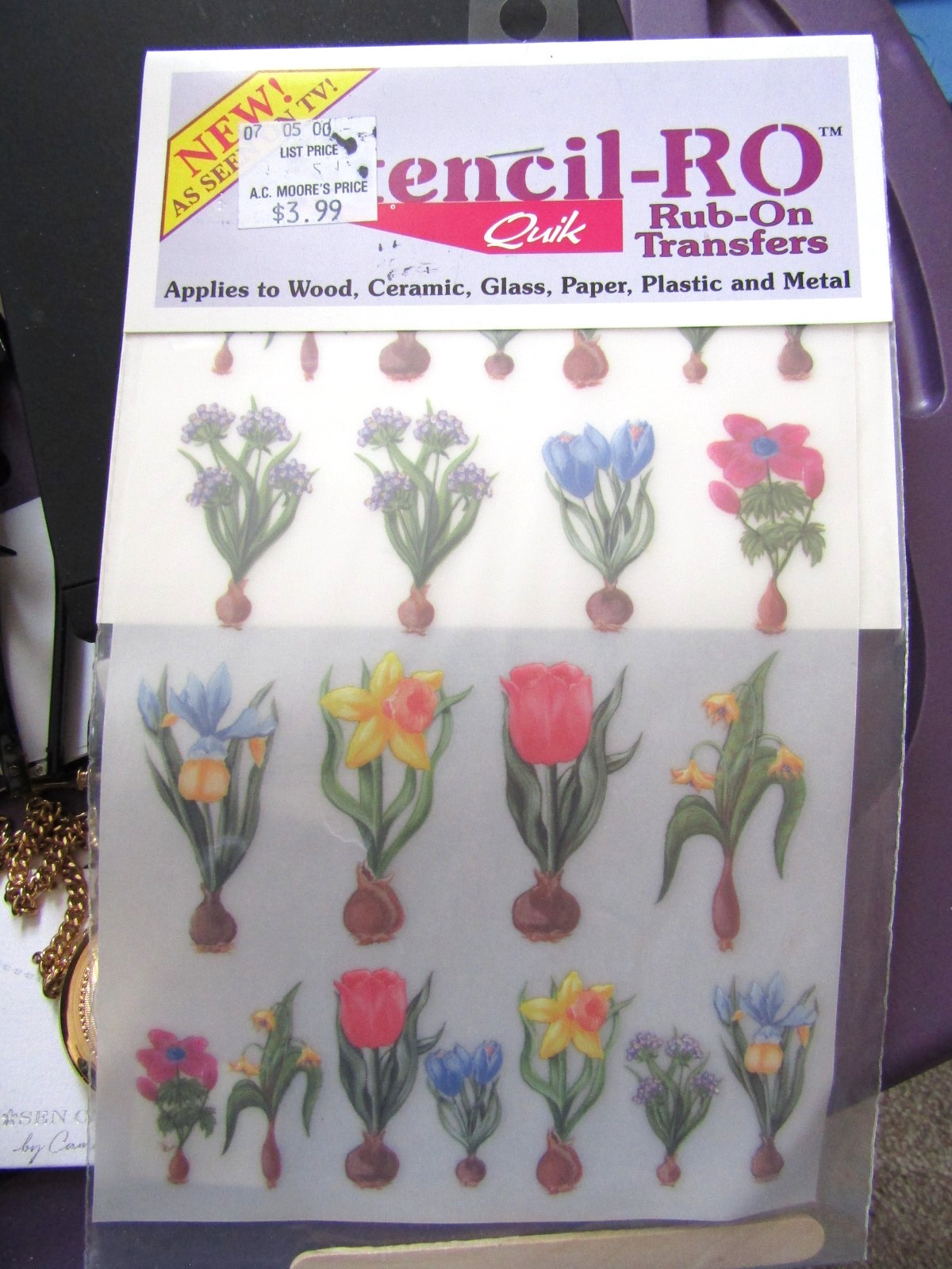 Stencil Quik Rub On Transfers NIP Bulb Flowers Daffodils Tulips