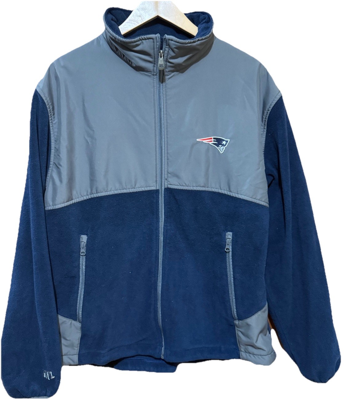 NFL New England Patriots Full Zip Jacket Gray Navy Blue Size Large