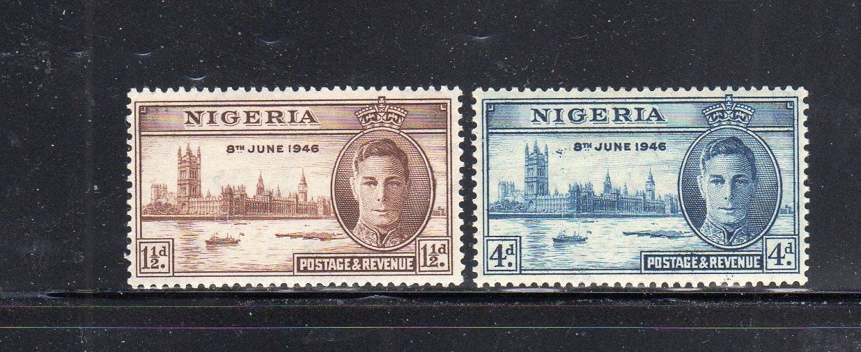 NIGERIA #71-72 1946 PEACE ISSUE ISSUE MINT VF LH O.G 