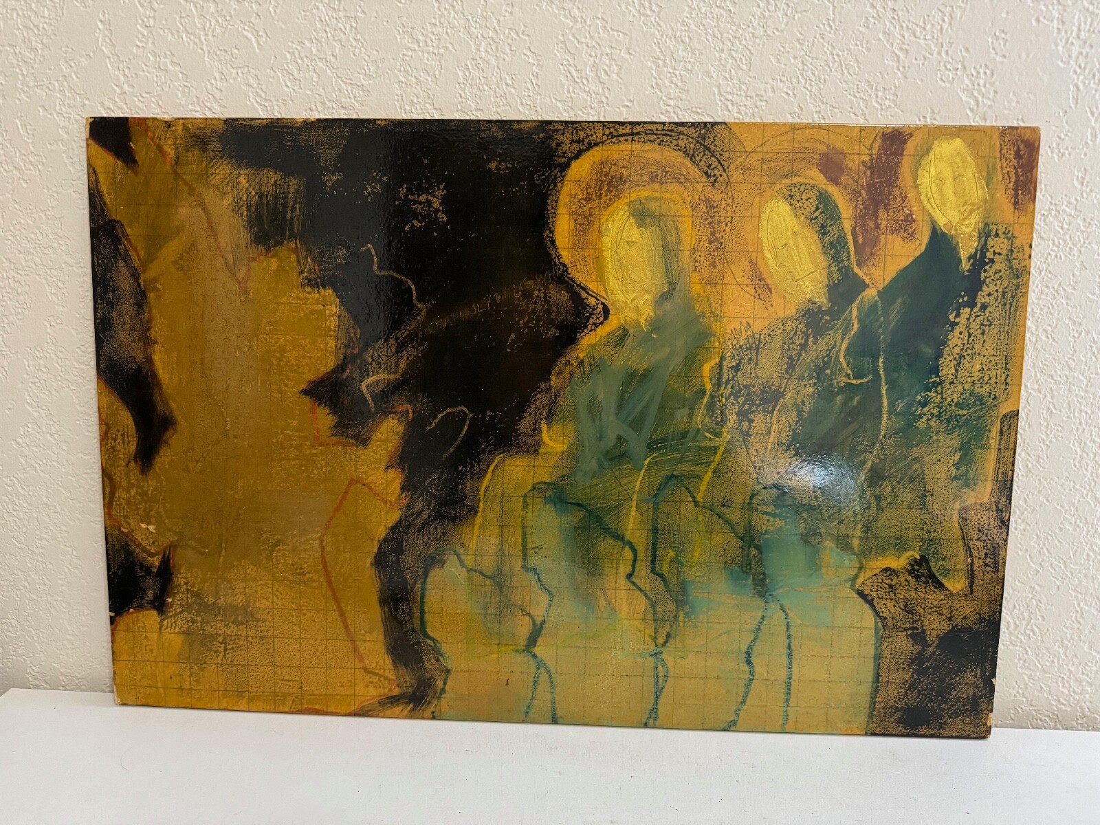 Vintage 1983 Marilyn MacGregor Signed Mixed Media on Board of Religious Figures