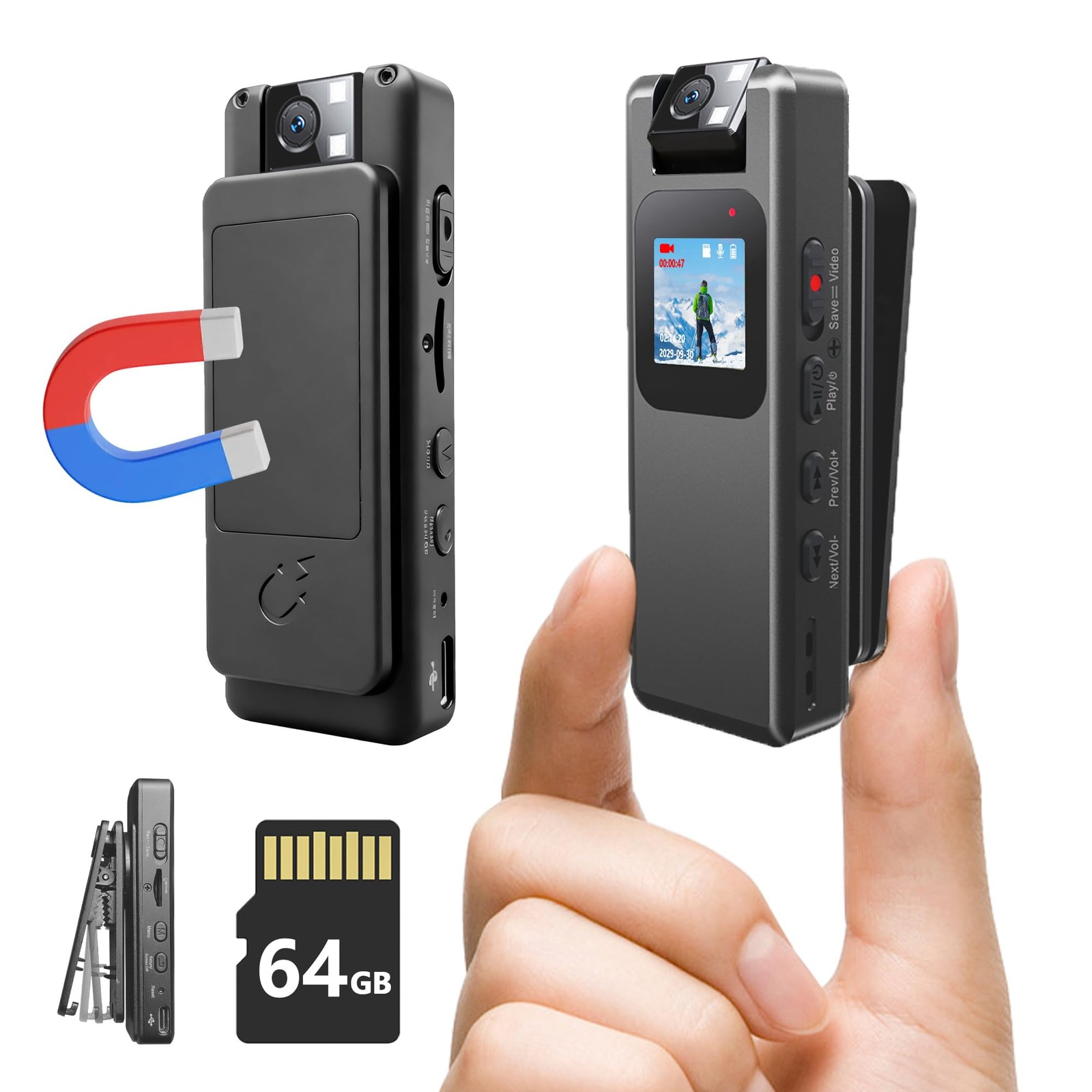 Wevoor Magnetic Mini Body Camera with Audio & Video Recording, A57 black 
