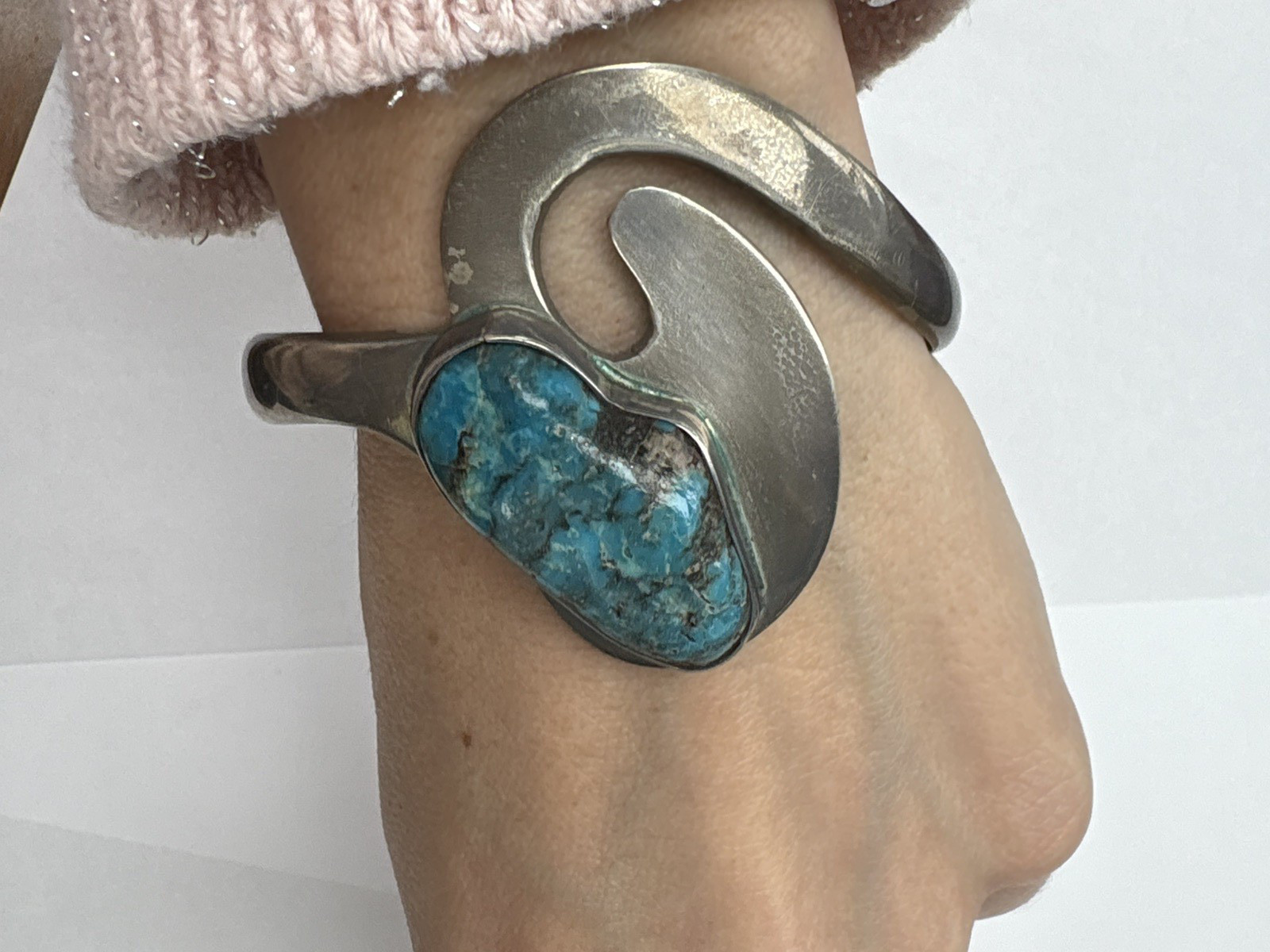 Mexico Sterling 925 Turquoise Bangle Bracelet Cuff