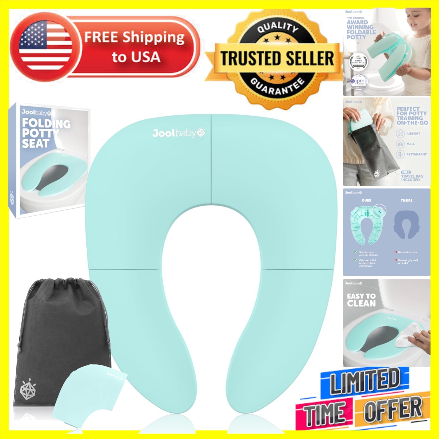 Folding Travel Potty Training Seat for Toddlers - Fits Most Toilets, Aqua