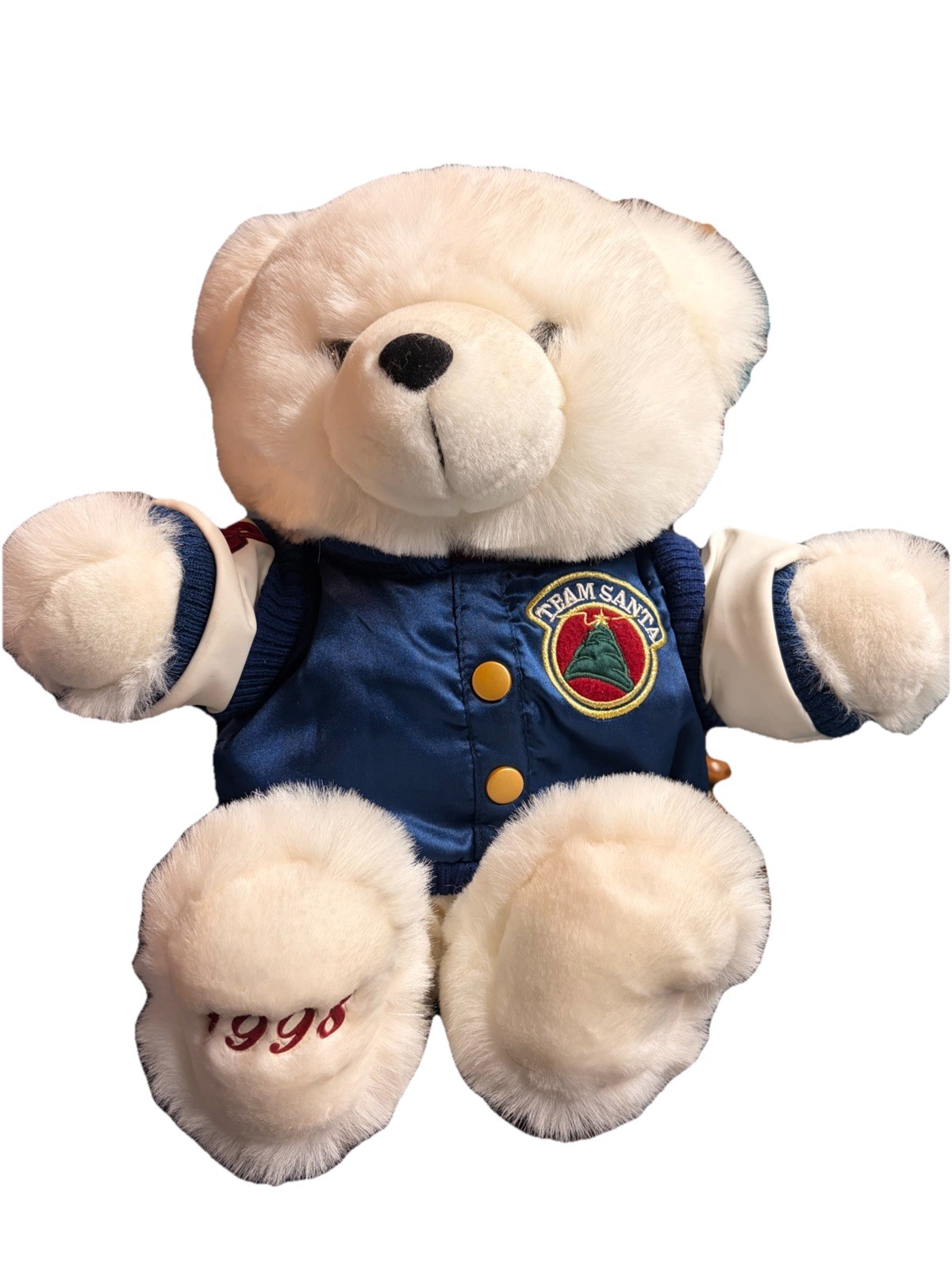Team Santa Plush  Bear 1998 Blue Jacket Christmas Holiday Stuffed Toy- Kmart
