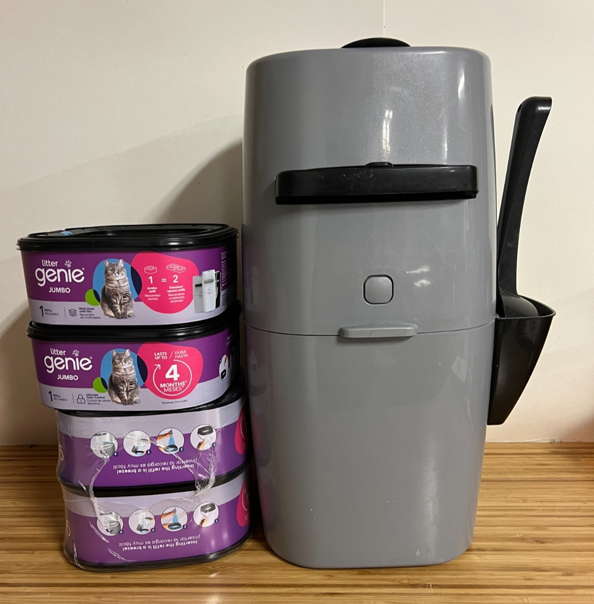 Litter Genie  Cat Litter Disposal System & Scoop + 4 jumbo refills