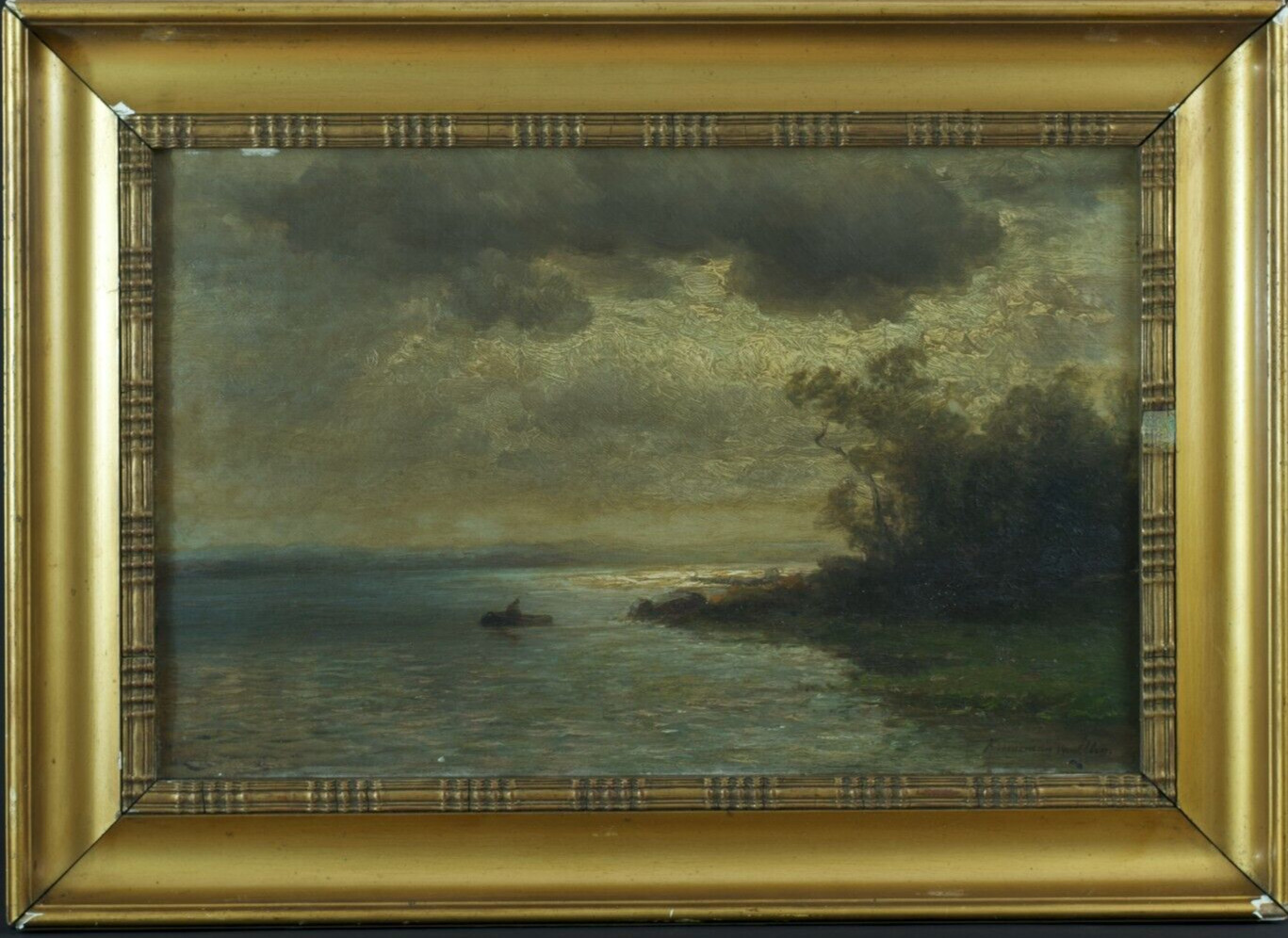 Painting Antique Landscape Animated Hendrik Kruseman Van Elten Barque Shore Dawn