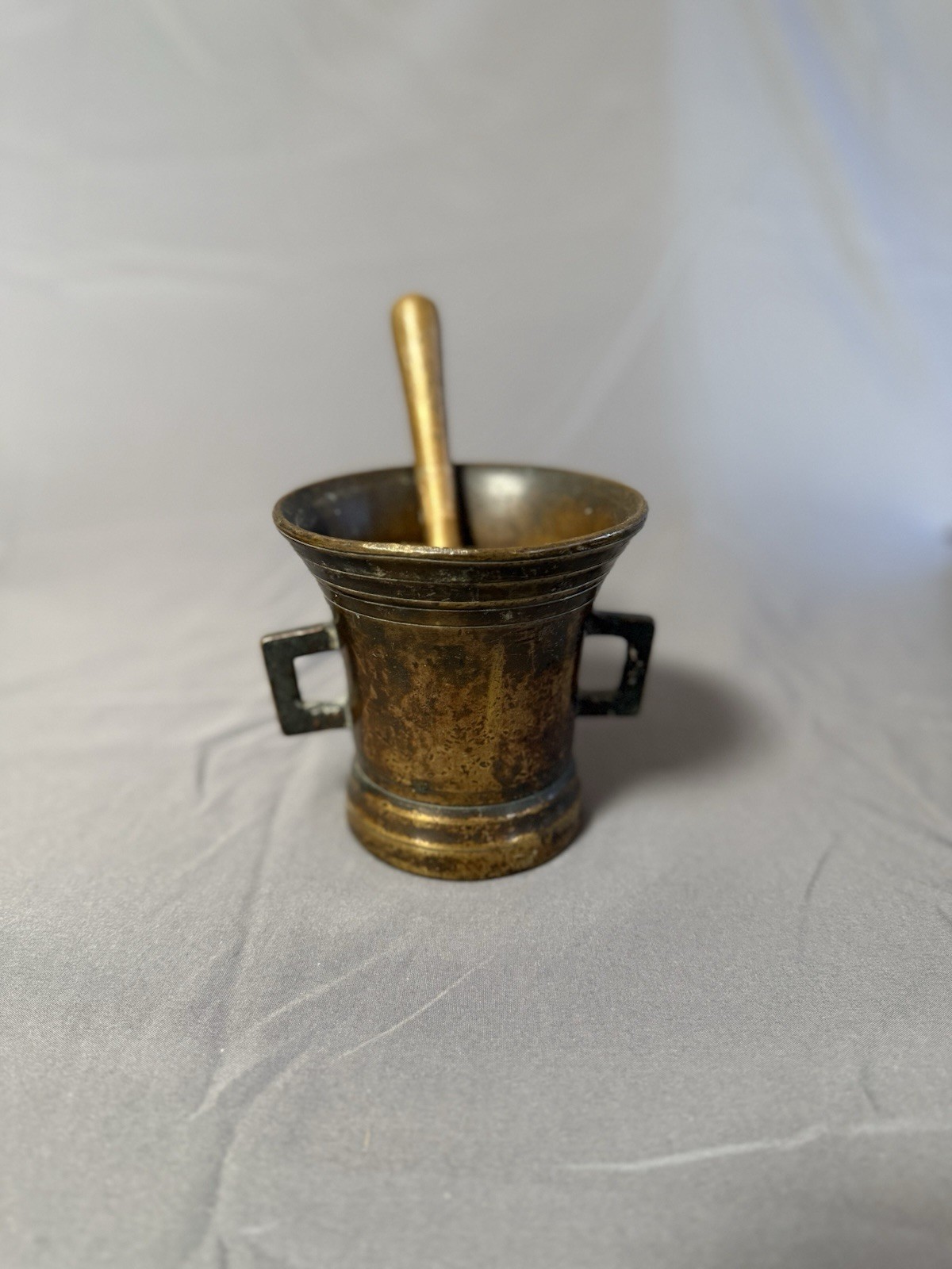 Antique Heavy Solid Brass Mortar & Pestle Apothecary 4.75” 19th C