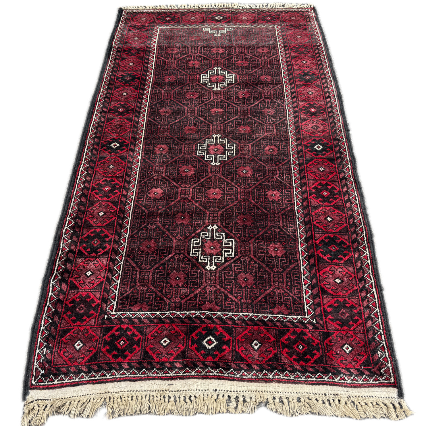 VINTAGE CLEANED BALUCHI RUG HANDMADE EASTERN WOOL TRIBAL RED CARPET 6' x 3'3"