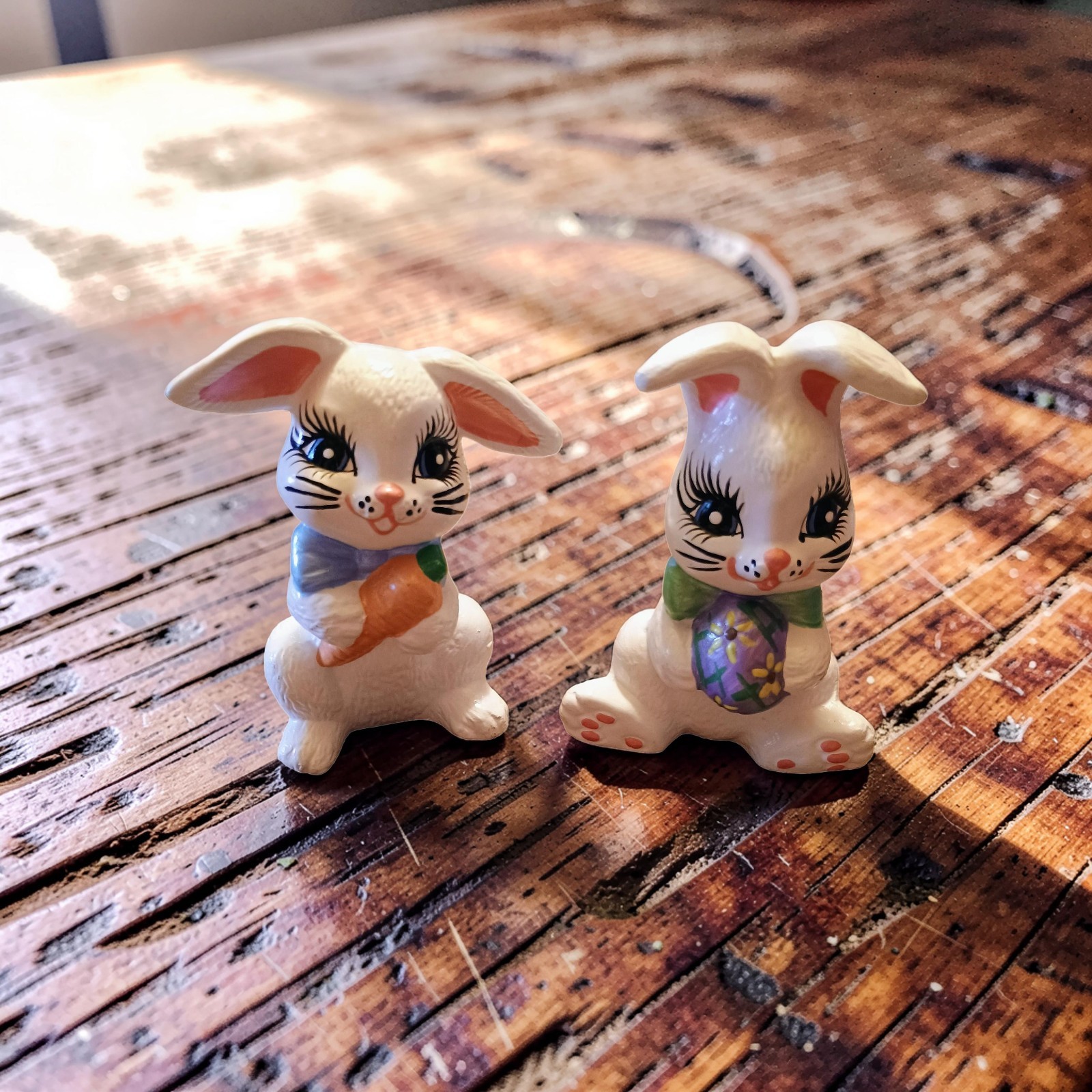 Easter Bunny Figurines Set Of Two White Carrot Egg