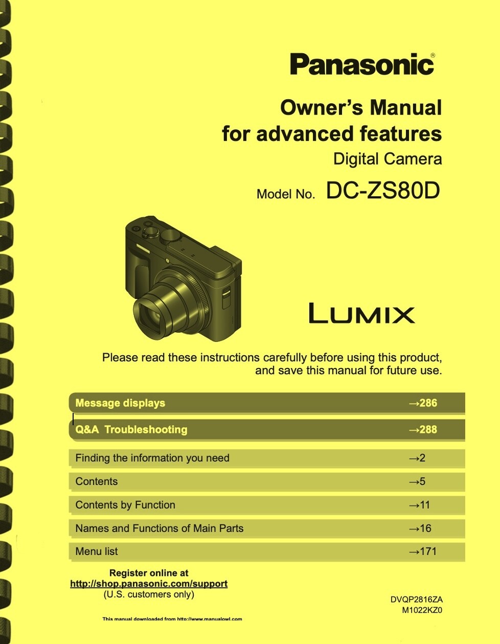 Panasonic Lumix DC-ZS80D OWNER'S MANUAL for ADVANCED FEATURES