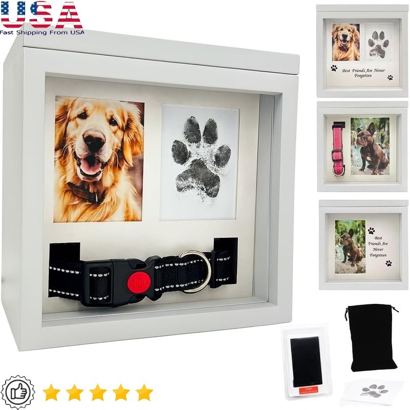 Pet Ashes Urn Box W/ Photo Display Paw Print Kit Memorial Tribute Storage New