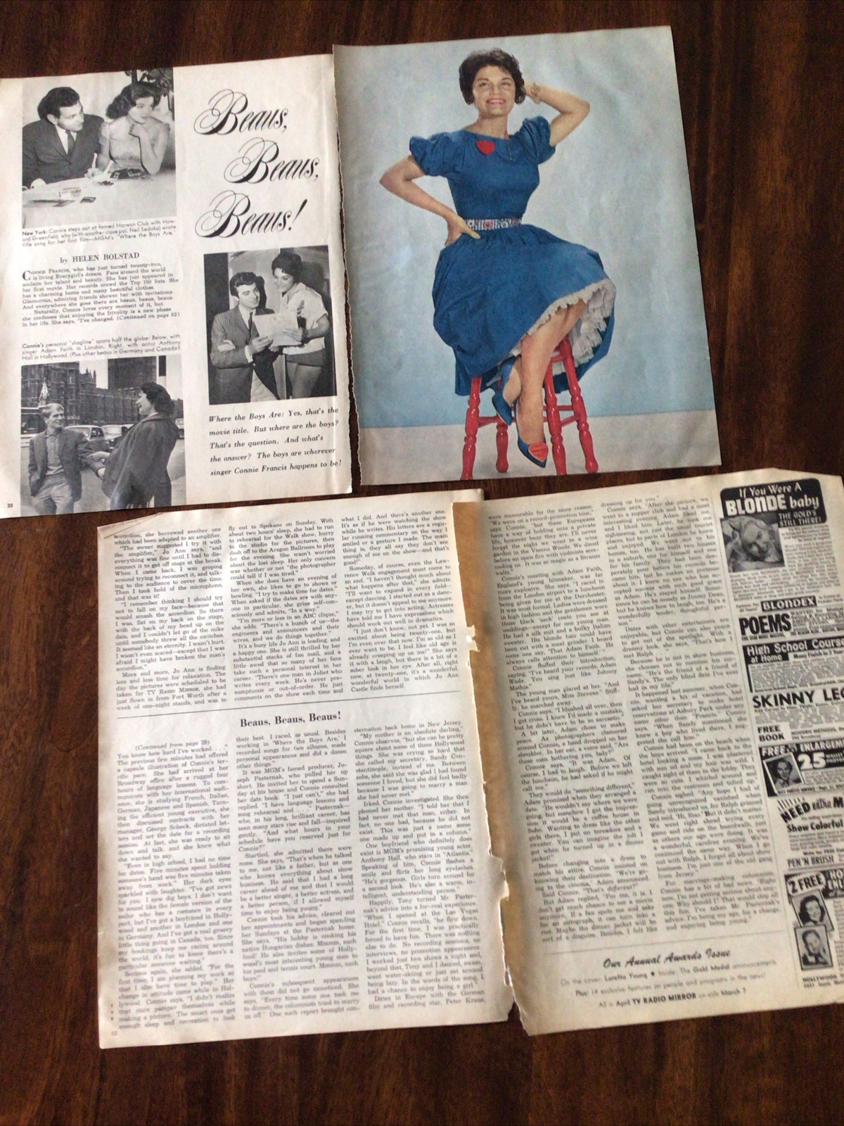 Connie Francis Clippings Original Vintage Magazine Article Where Are The Boys?
