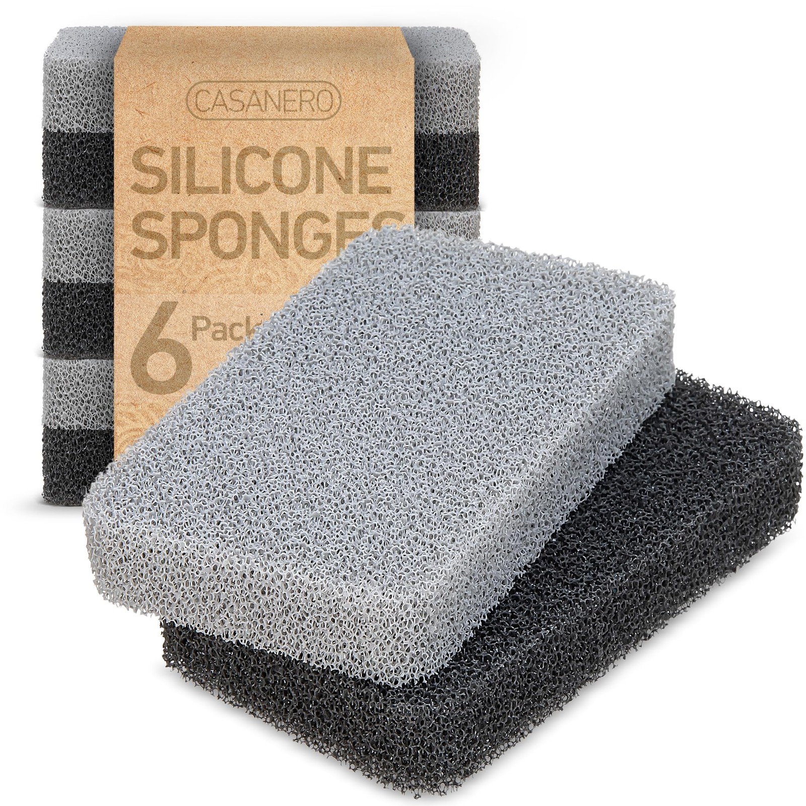 6Pack Silicone Kitchen Scrubbing Sponges, HeavyDuty, NonScratch Kitchen Spong...