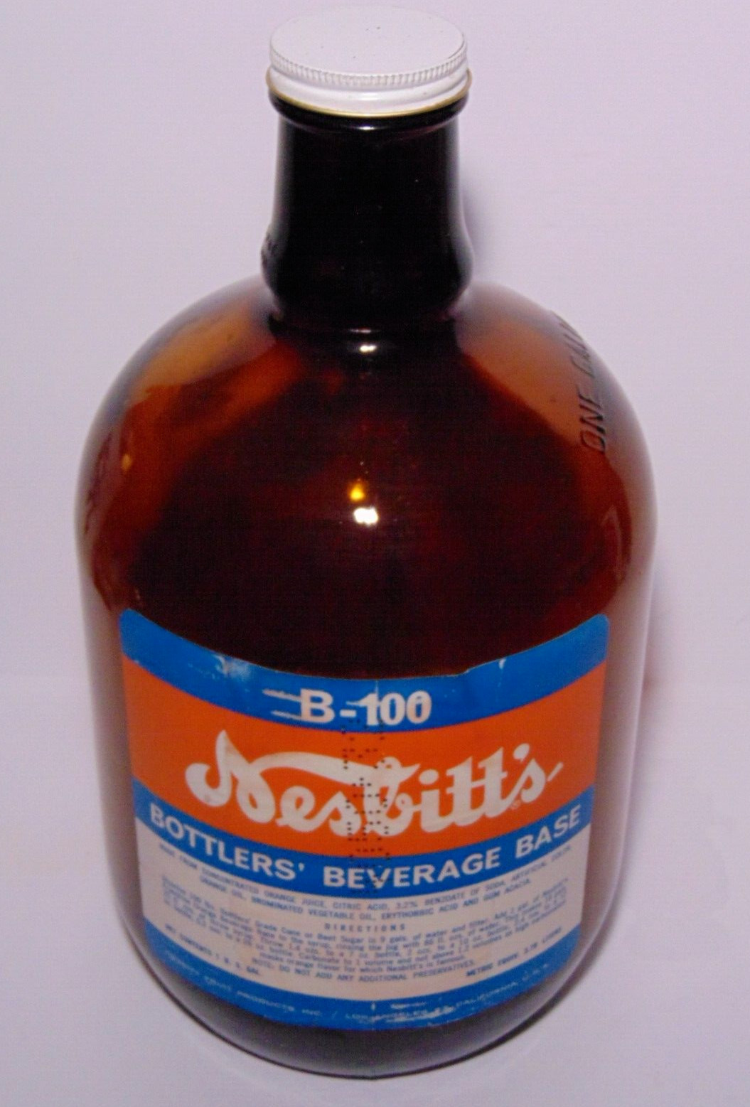 1960s RARE OLD VINTAGE Nesbitt's Soda 1 Gallon Soda Fountain Syrup Bottle Orange