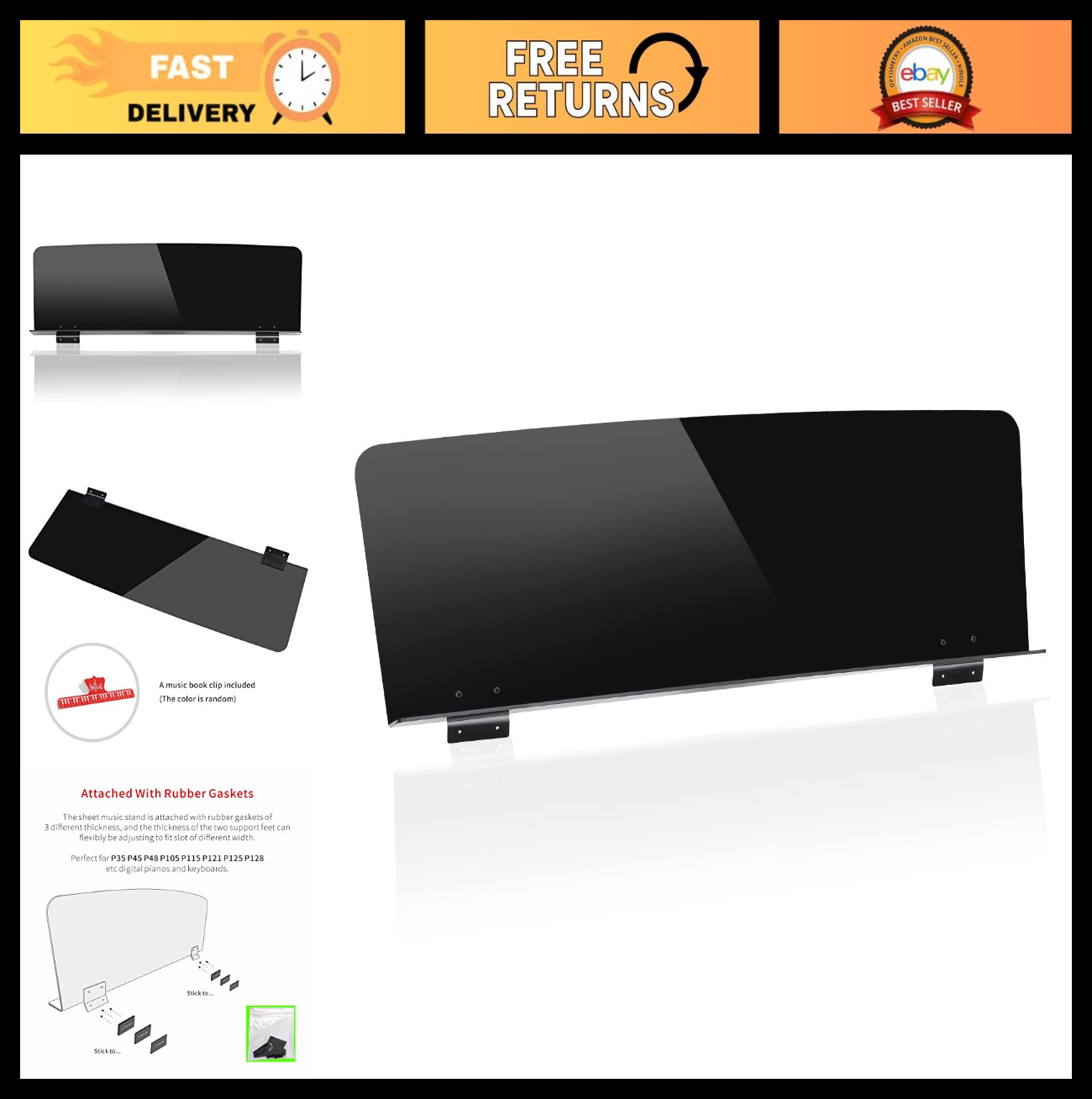 Adjustable Sheet Music Stand for Electronic Keyboards, Fits Casio, Roland, Yamah