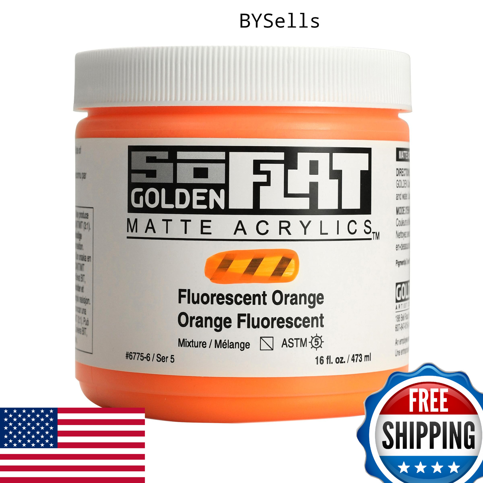 GOLDEN SoFlat Matte Acrylics Fluorescent Orange 16oz Jar Professional Acrylic Pa