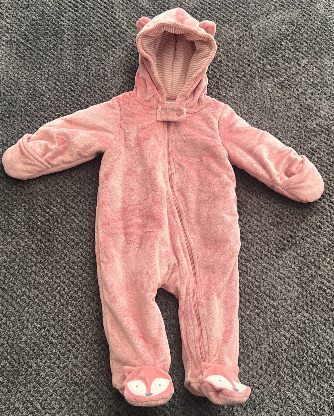 Just One You One Piece Hooded Coverall Romper Soft Winter Footed Pink 6M Zip Fox