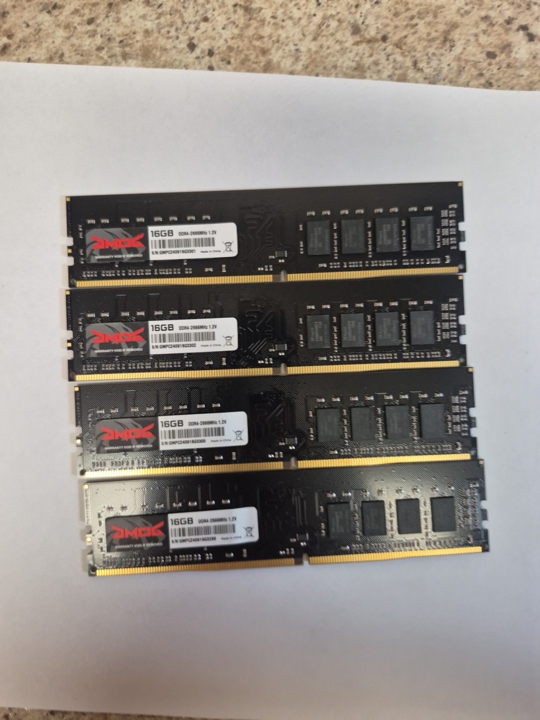 Lot of 4 GMOG 16GB DDR4 - 2666MHz 1.2V RAM Desktop memory