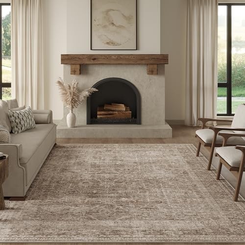  8x10 Washable Area Rug Vintage Neutral Distressed Large Taupe Non Slip Carpet 