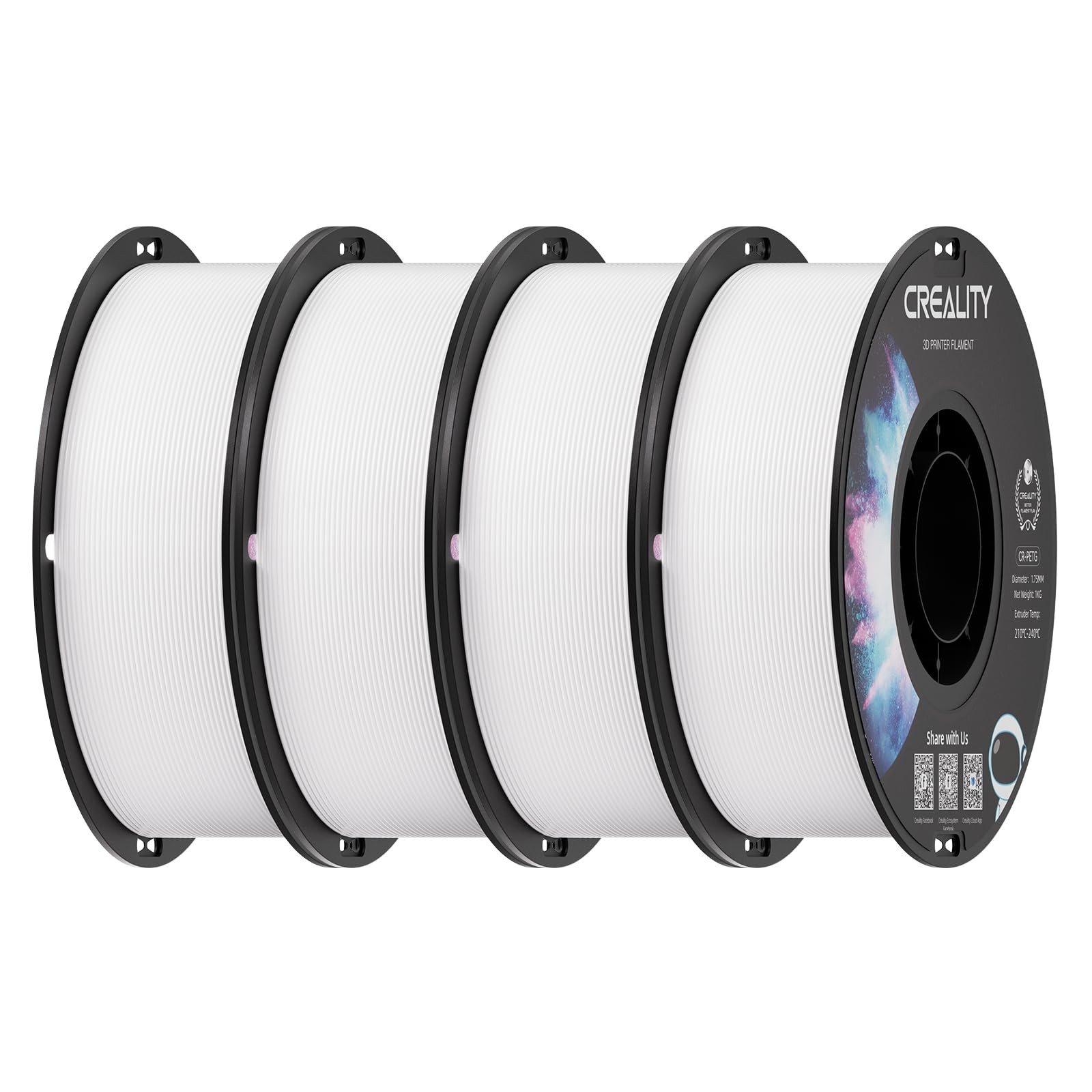 Creality PETG Filament 1.75 White 4 kg, 3D Printer Petg - 4*1kg 