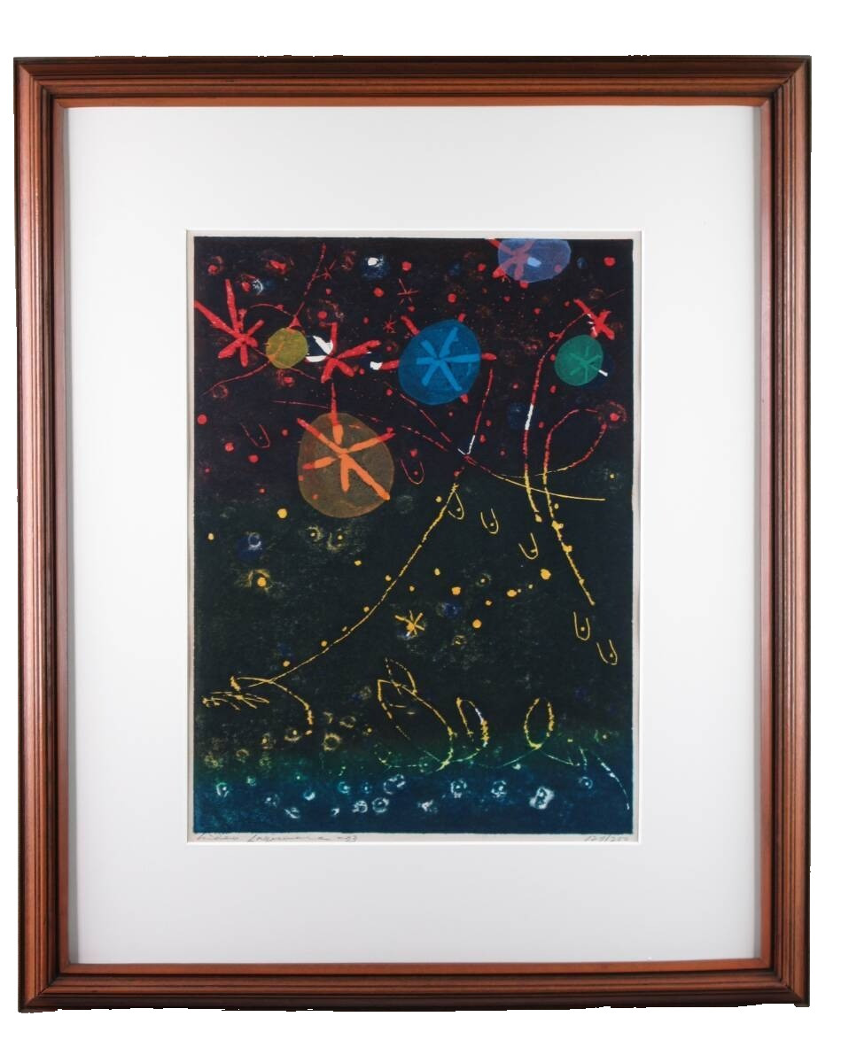 HAGIWARA HIDEO Night Sky Flowers Woodblock Print 1973 Ltd 200 Japan