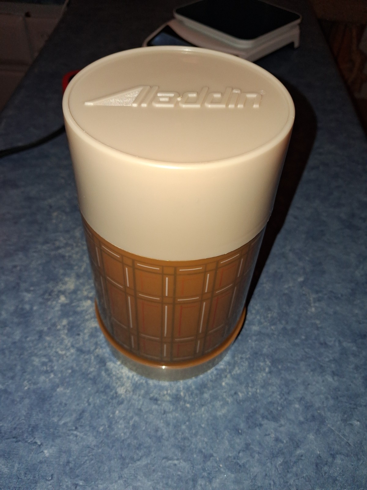 Vintage Aladdin Wide Mouth Brown Thermos, Approx 7.25” Tall In Mint Condition! 