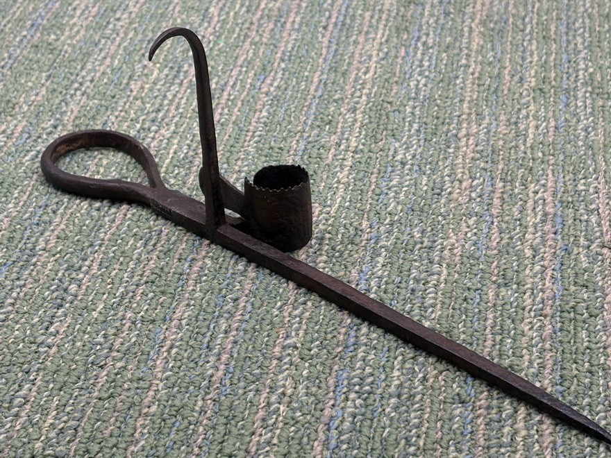 19th C RARE STICKING TOMMY MINER’S CANDLE LAMP WROUGHT IRON WALL HELMET LIGHT