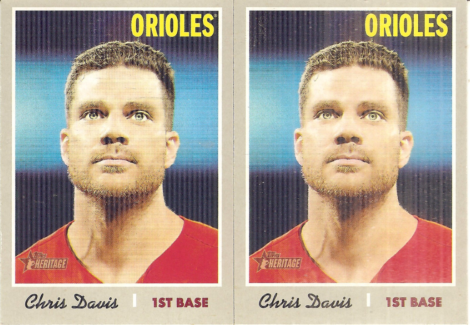 2 CARD 2019 TOPPS HERITAGE CHRIS DAVIS BASEBALL CARD LOT